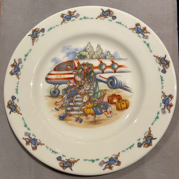 Unusual Royal Doulton “Bunnykins for Grownups” plate with airplane Hard to Find - Picture 1 of 7